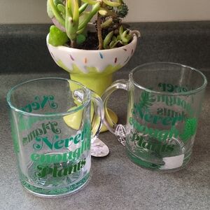 Green Glass Plant-Themed 2 piece Mug Set For Plant Lovers NWT